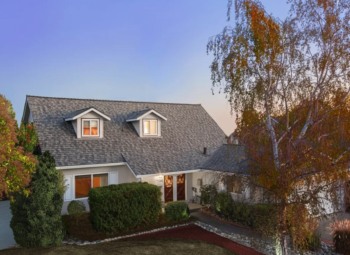 Light Gray house with Weathered Wood roof using Landmark Pro Max Def Weathered Wood