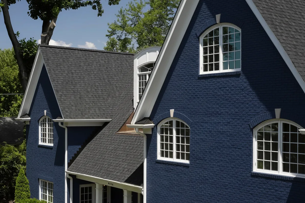 Navy house with Black roof