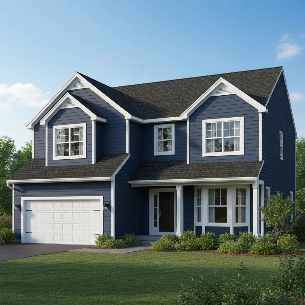 Navy house with Black roof using Royal Estate Shadow Slate