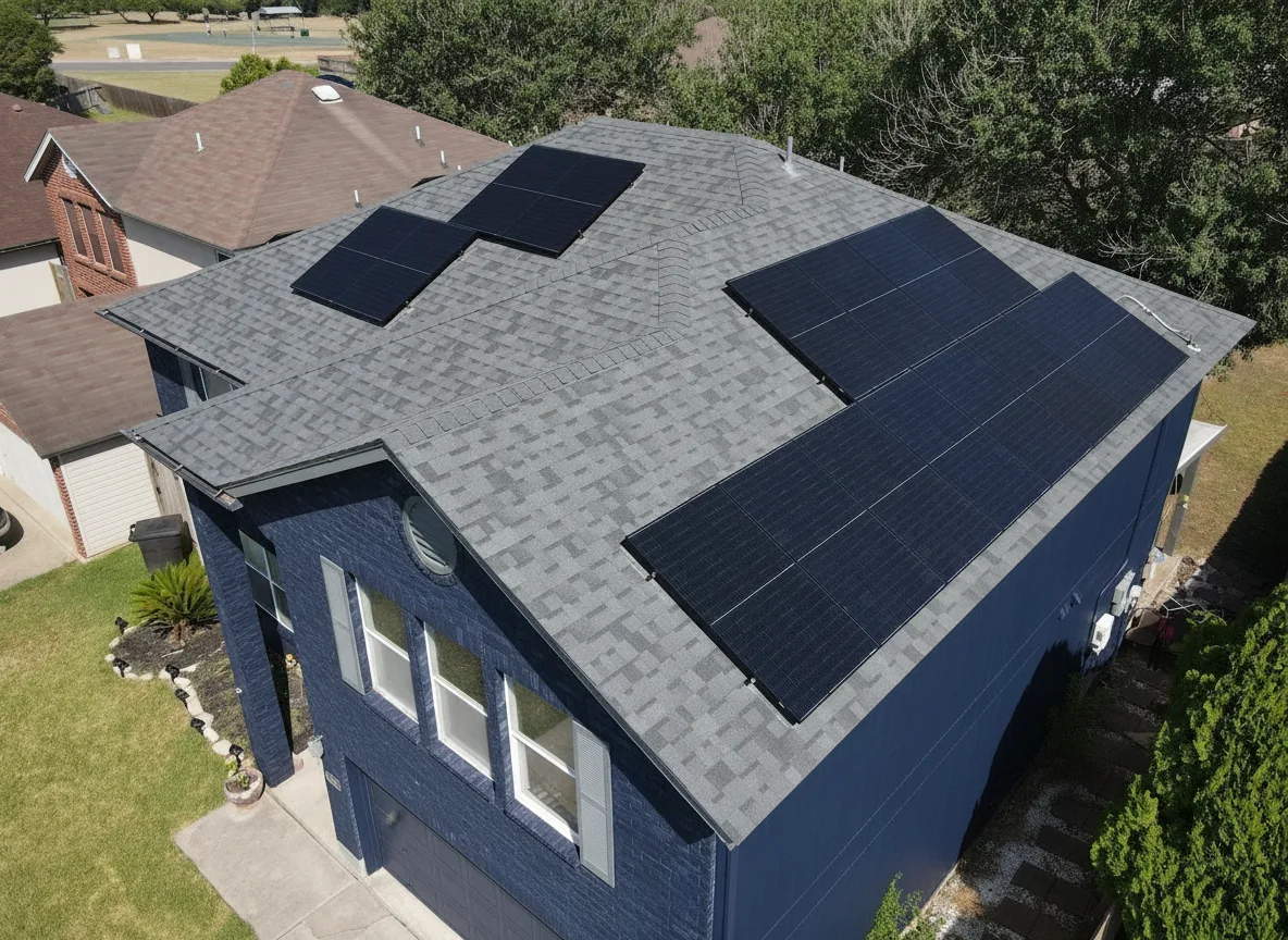 Navy house with Charcoal roof using Duration Estate Gray
