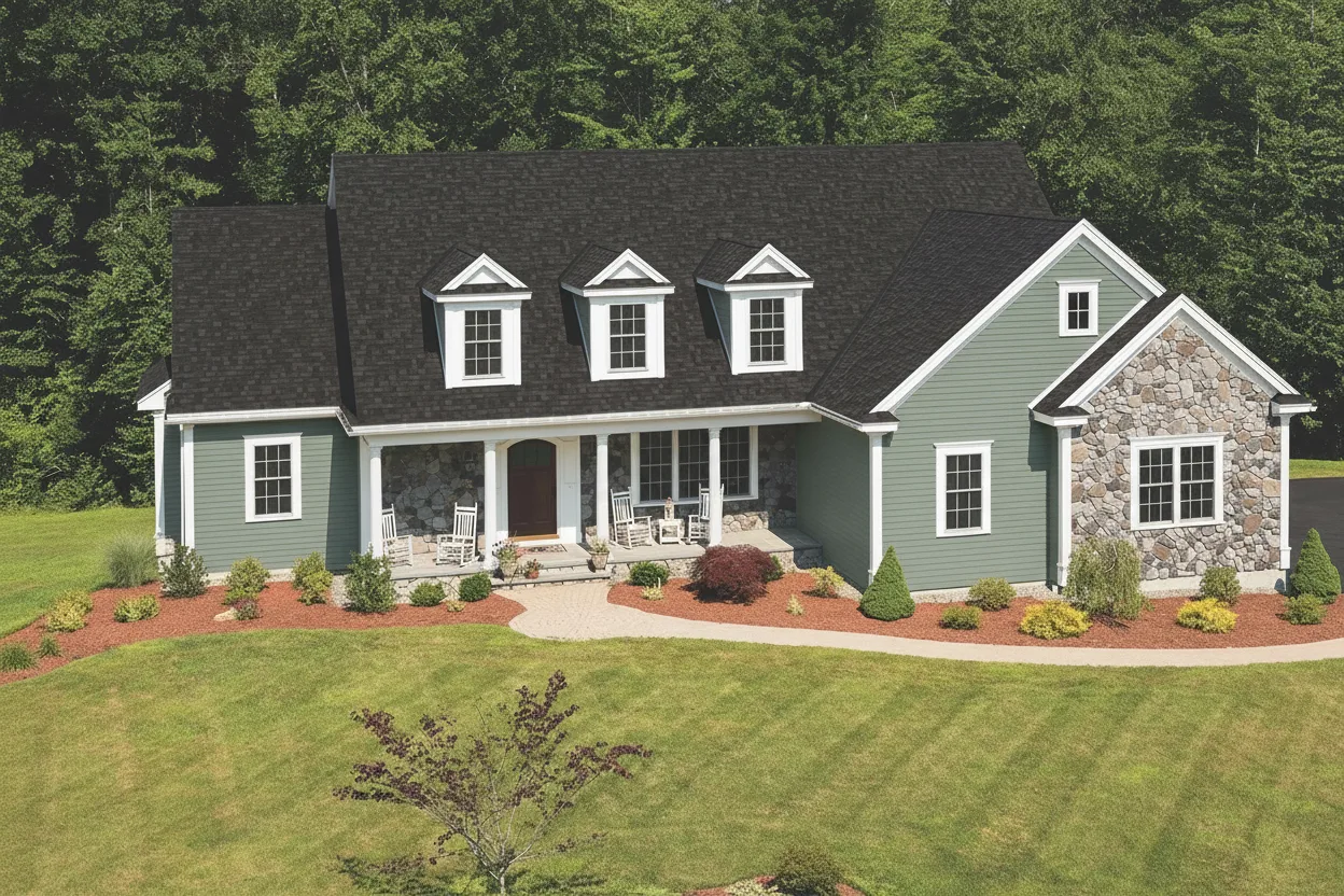Sage Green house with Black roof using Cambridge Dual Black