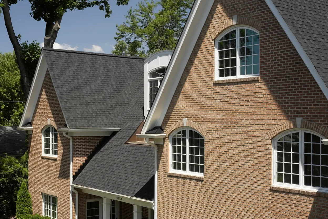 Tan house with Black roof