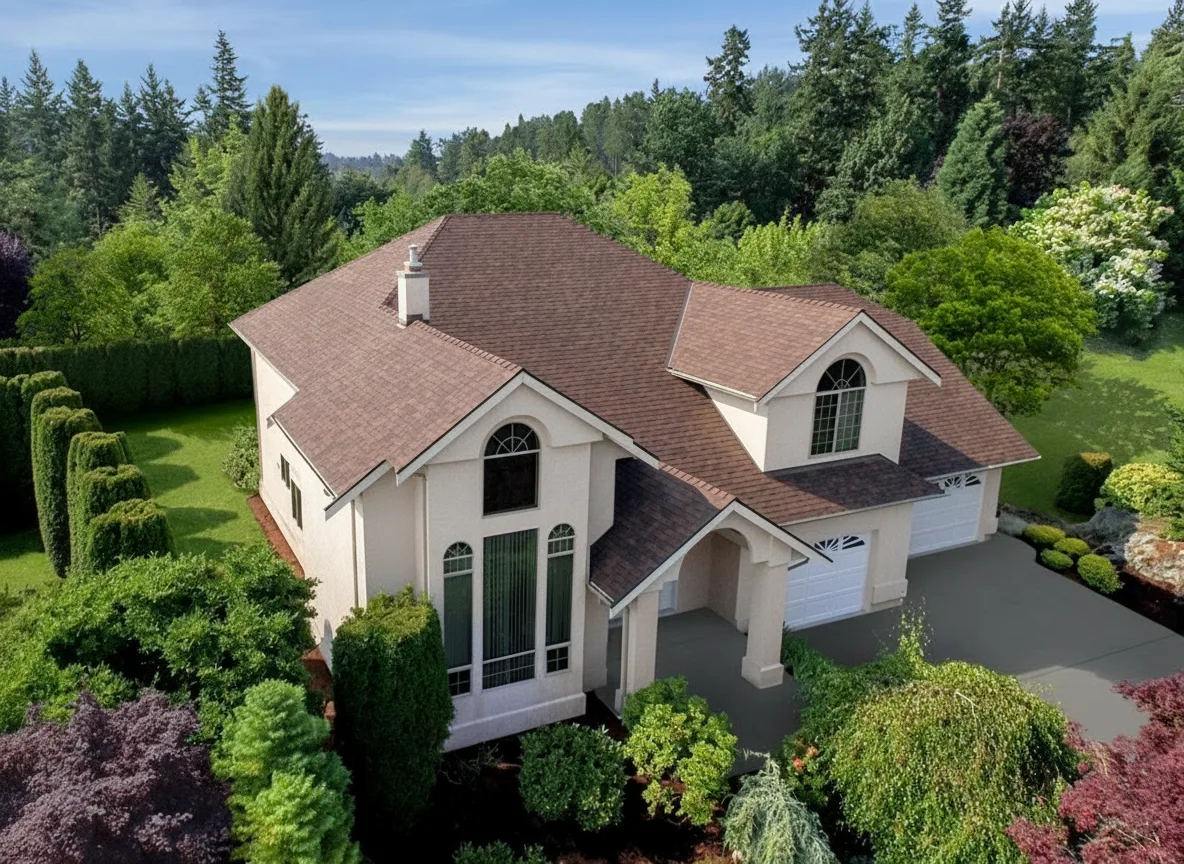 Tan house with Brown roof using Legacy Antique Brown
