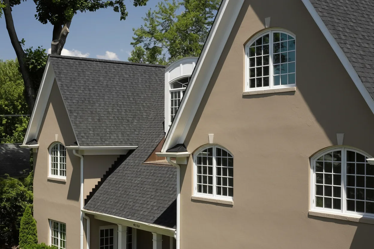 Taupe house with Black roof
