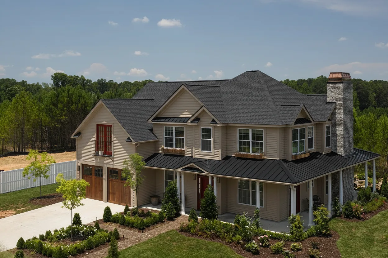 Taupe house with Black roof using Landmark Pro Cinder Black