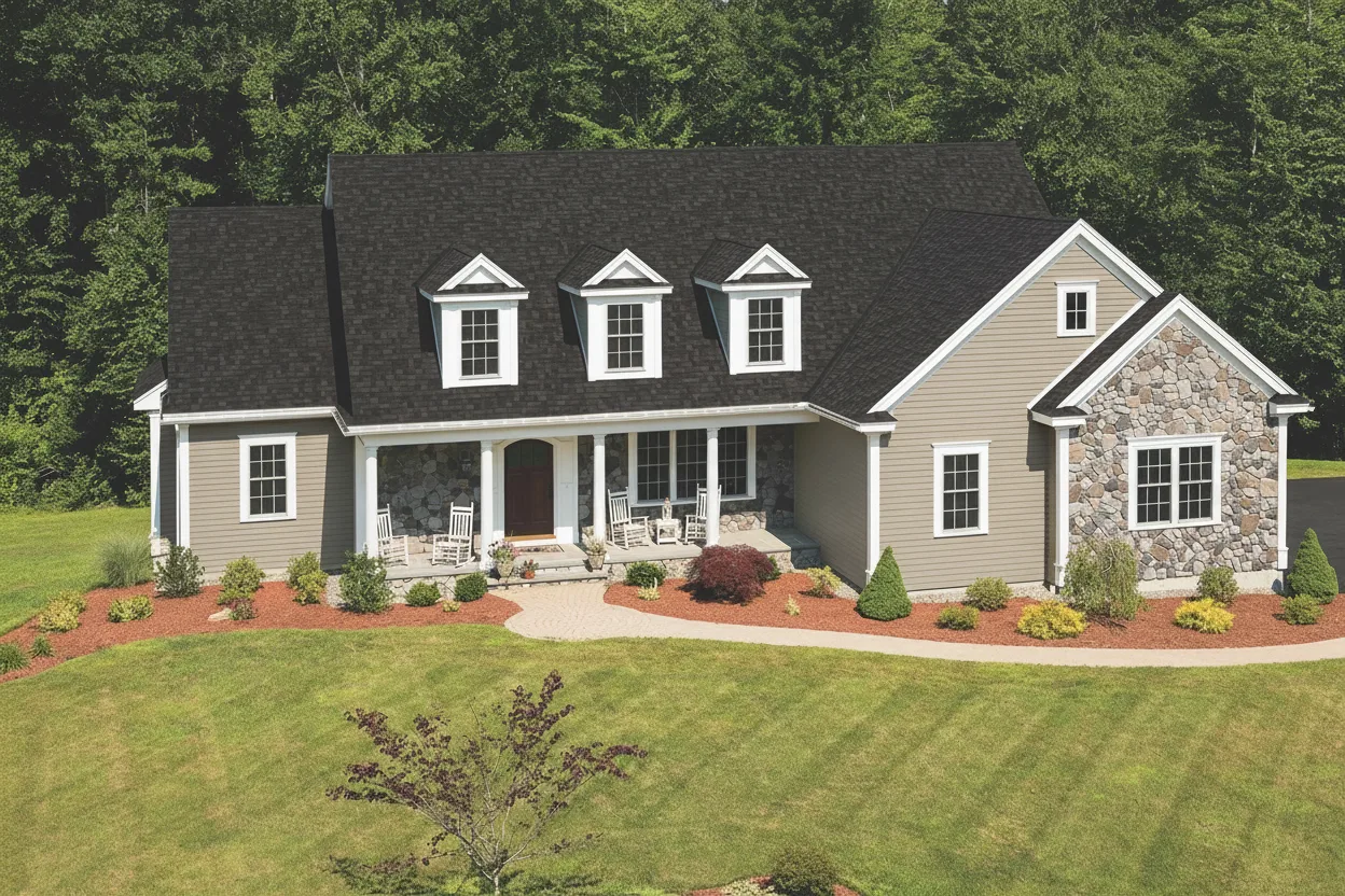 Taupe house with Black roof using Cambridge Dual Black