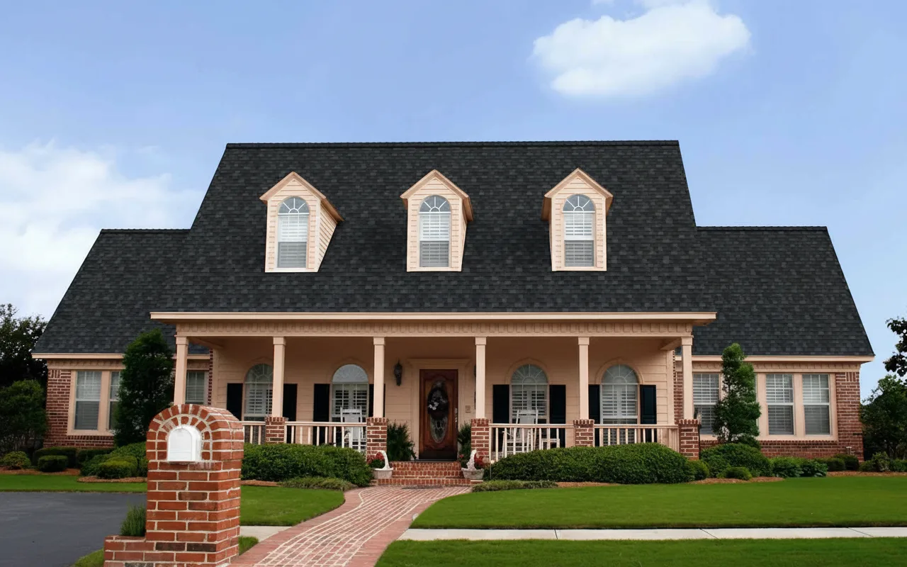 Terracotta house with Black roof using Duration Onyx Black