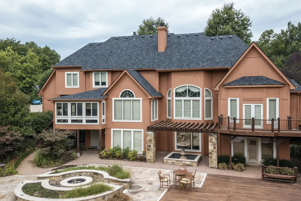 Terracotta house with Charcoal roof using Belmont Black Granite