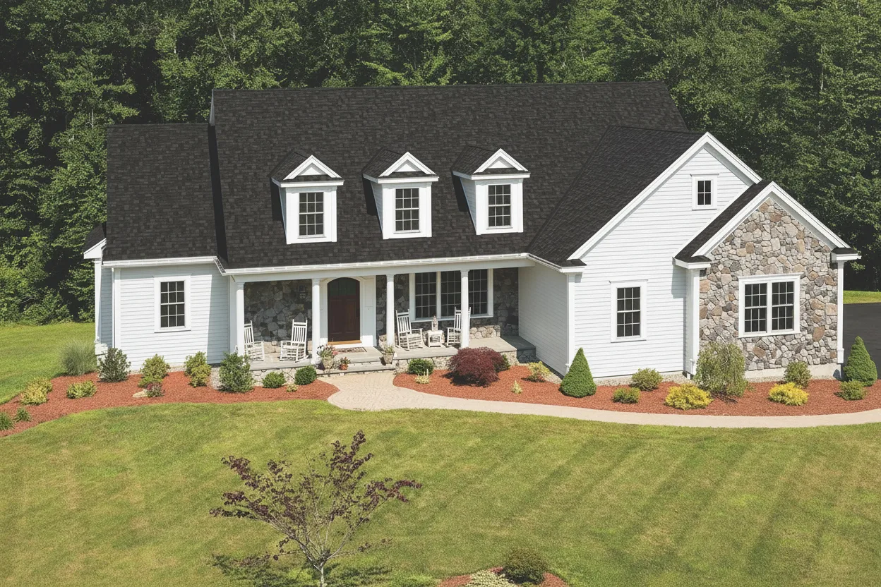 White house with Black roof using Cambridge Dual Black