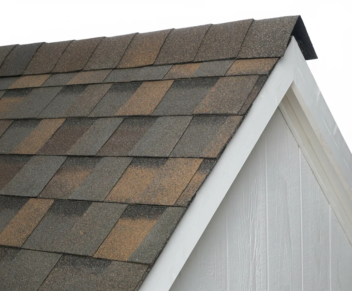 White house with Brown roof using Pinnacle Pristine COPPER CANYON