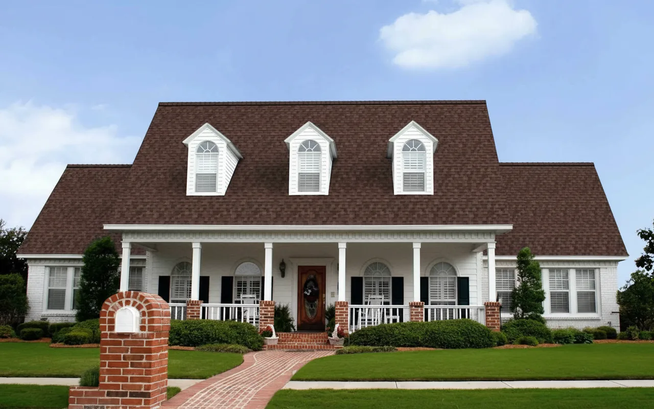 White house with Brown roof using Duration Brownwood