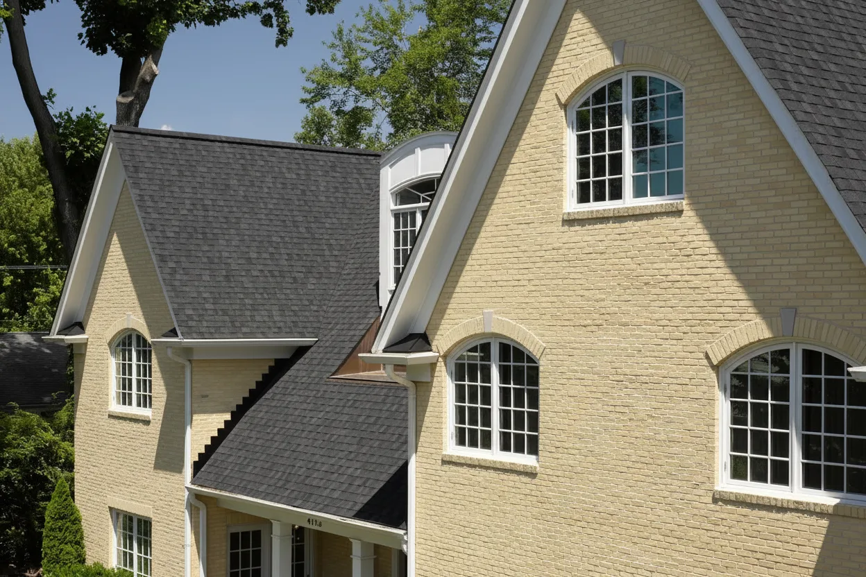 Yellow house with Black roof