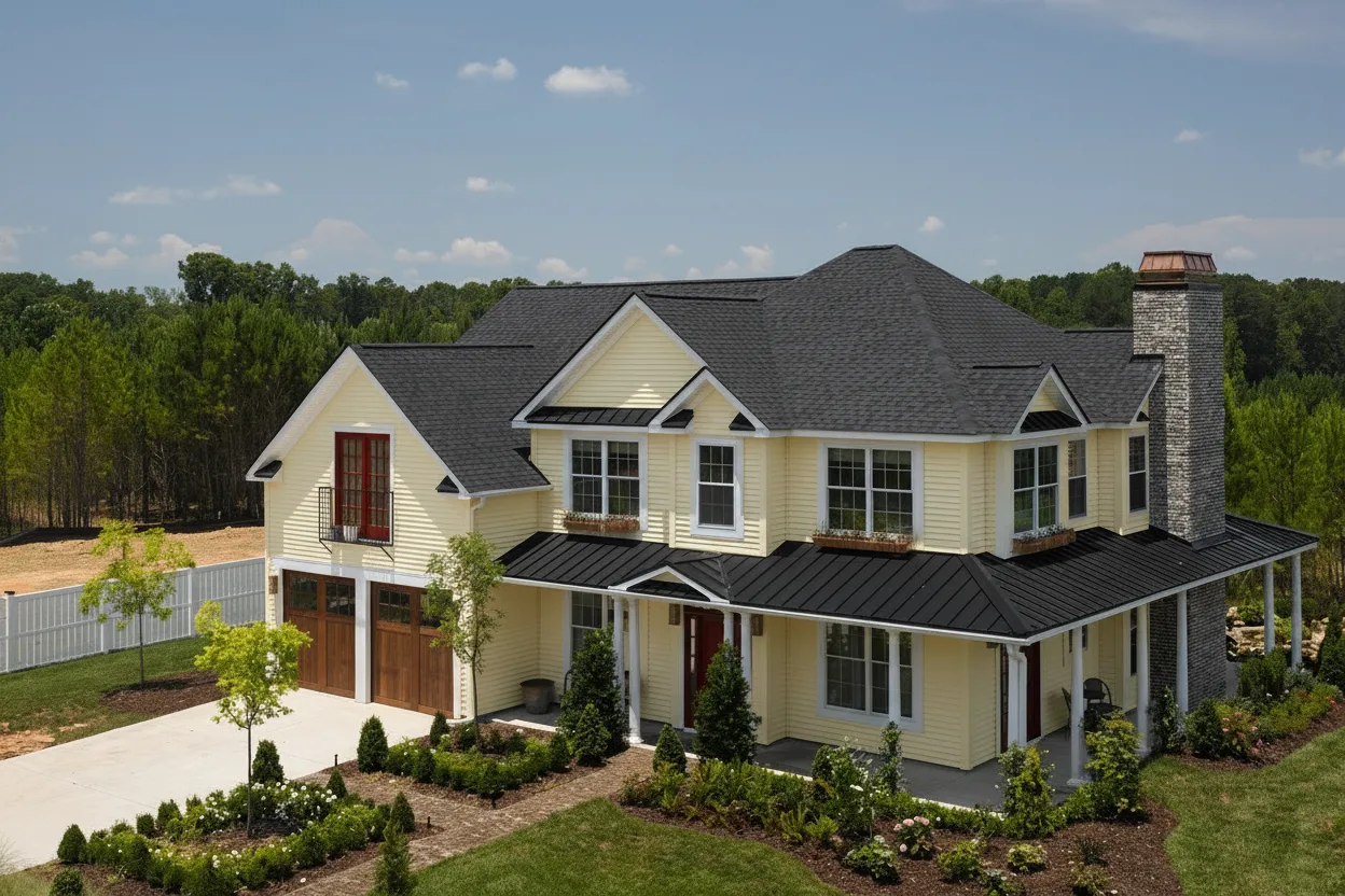 Yellow house with Black roof using Landmark Pro Cinder Black