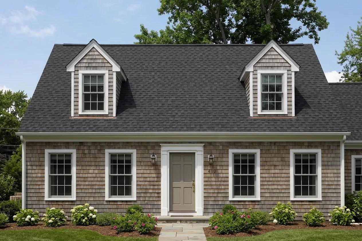 Cape Cod home with Black roof -- CertainTeed Landmark Charcoal Black (front)