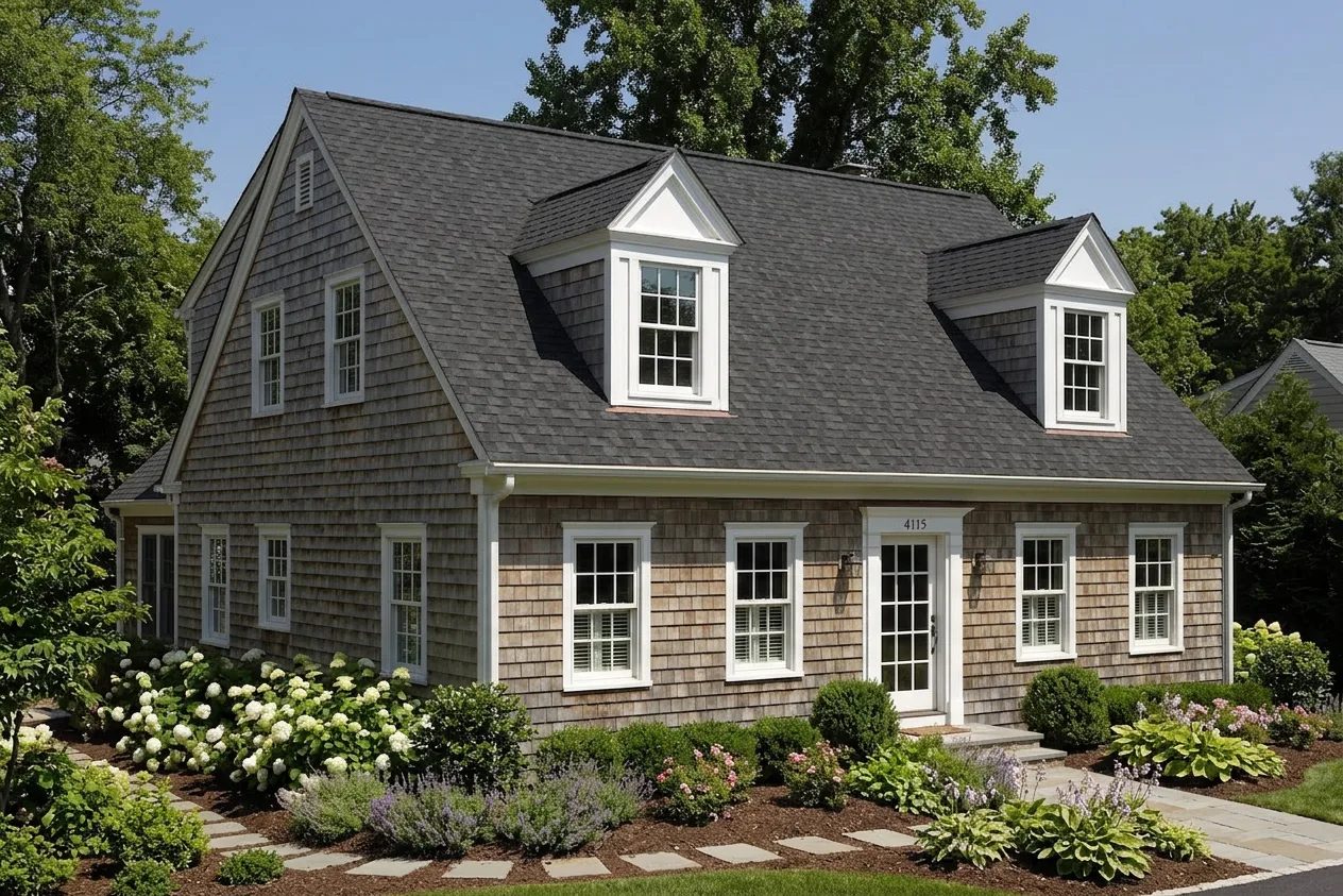 Cape Cod home with Black roof -- CertainTeed Landmark Charcoal Black (left-34)
