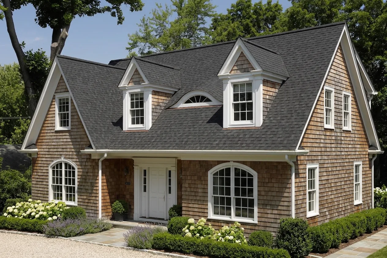 Cape Cod home with Black roof -- CertainTeed Landmark Charcoal Black (right-34)