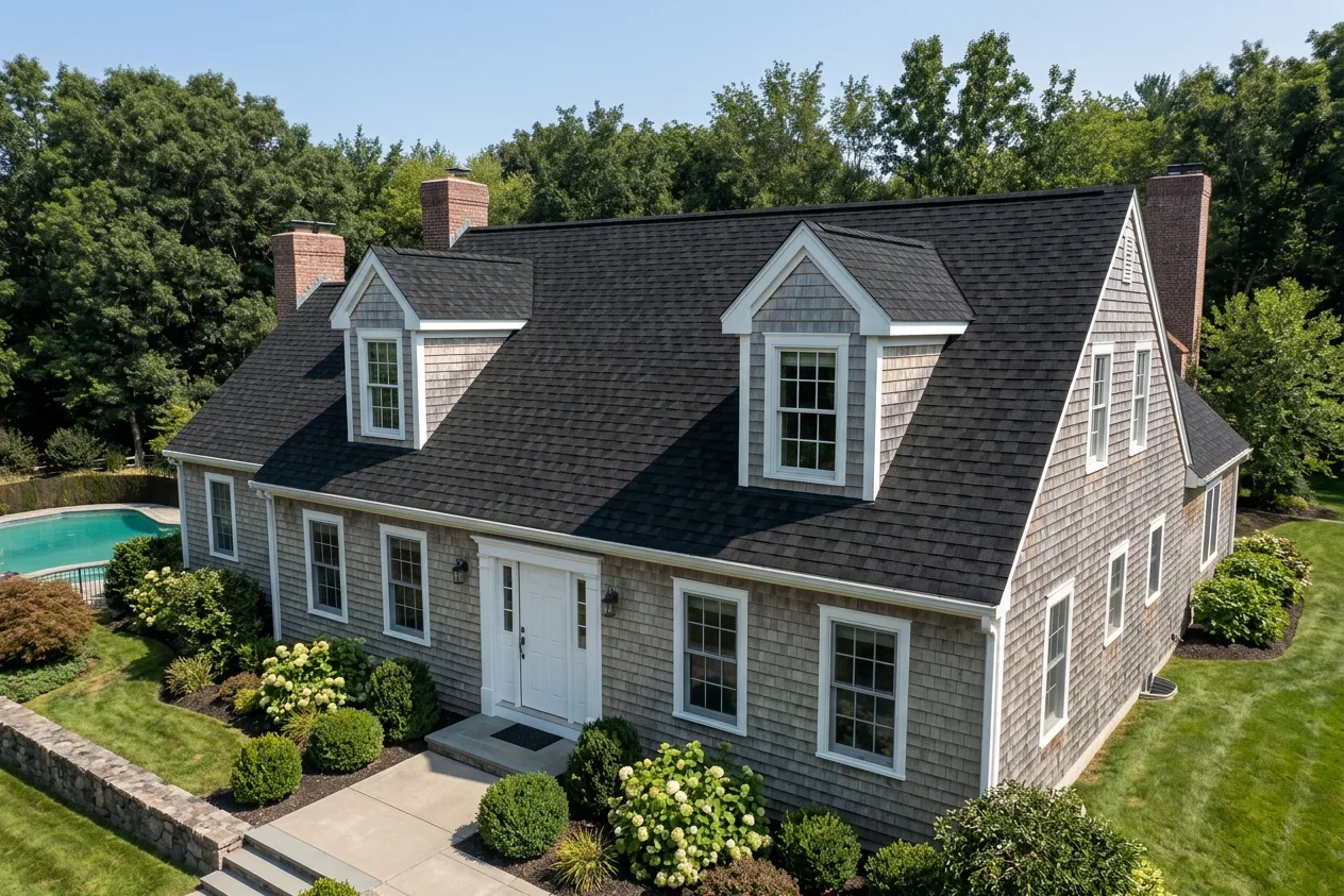 Cape Cod home with Black roof -- IKO Dynasty Granite Black (right-34)