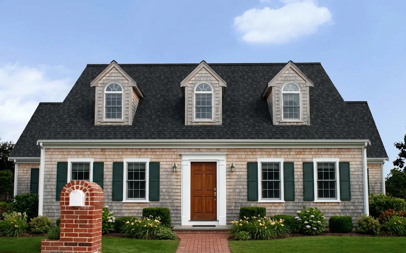 Cape Cod home with Black roof -- Owens Corning Duration Onyx Black (front)