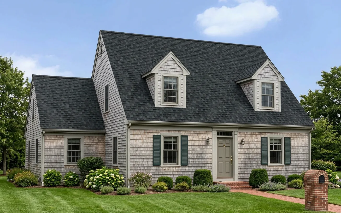 Cape Cod home with Black roof -- Owens Corning Duration Onyx Black (left-34)