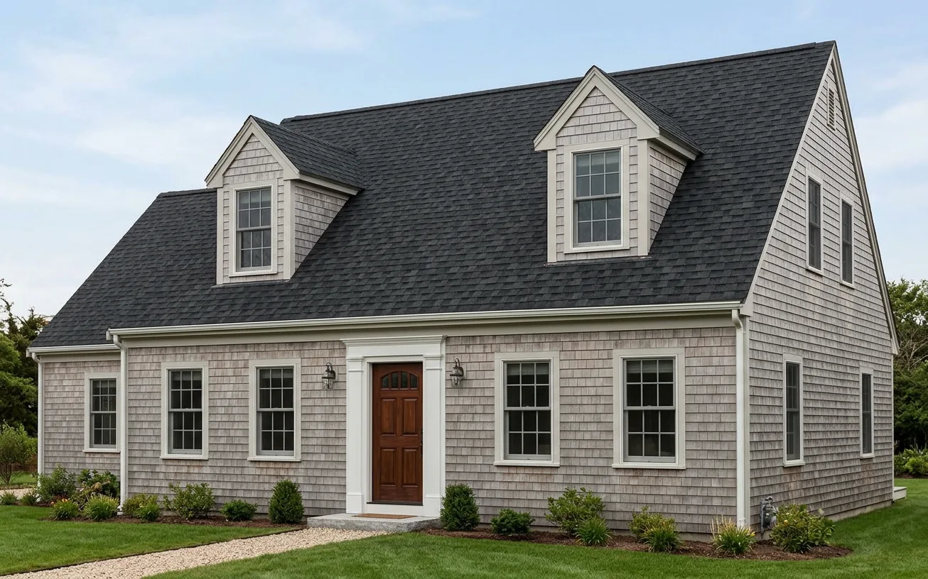 Cape Cod home with Black roof -- Owens Corning Duration Onyx Black (right-34)