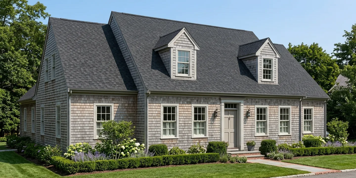 Cape Cod home with Black roof -- TAMKO Heritage Rustic Black (left-34)
