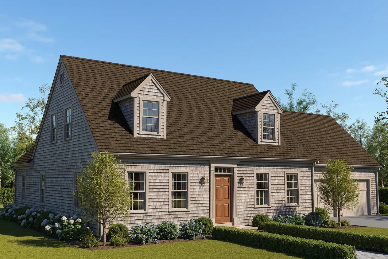 Cape Cod home with Brown roof -- CertainTeed Grand Manor Chestnut (left-34)