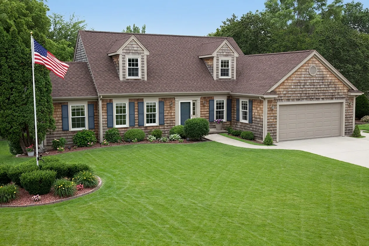 Cape Cod home with Brown roof -- Malarkey Vista Antique Brown (front)