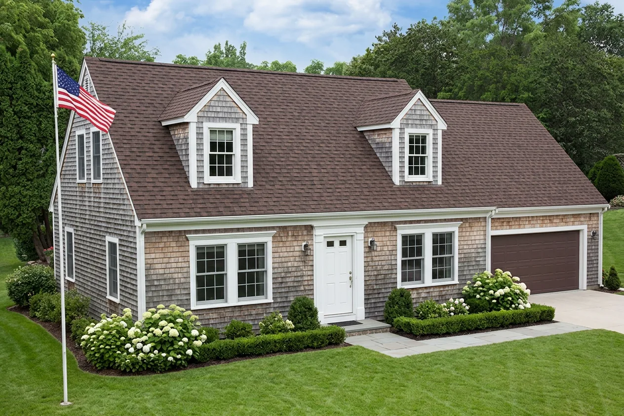 Cape Cod home with Brown roof -- Malarkey Vista Antique Brown (left-34)