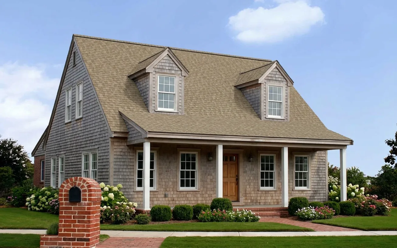Cape Cod home with Brown roof -- Owens Corning Duration Sand Castle (left-34)