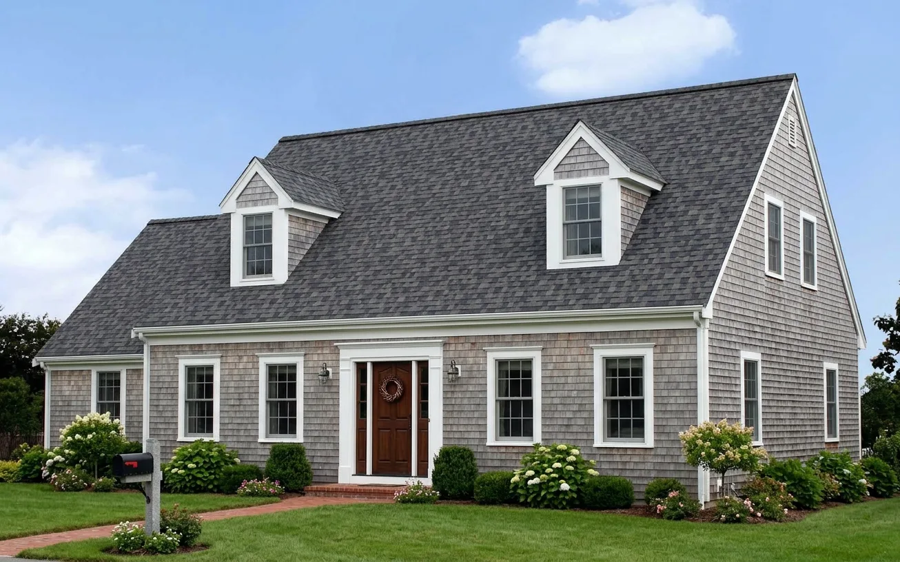 Cape Cod home with Charcoal roof -- Owens Corning Duration Midnight Plum (right-34)