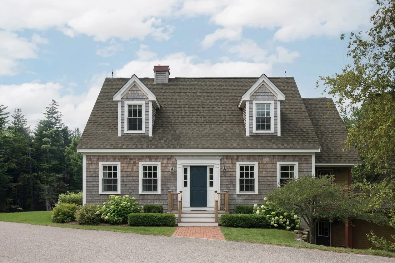 Cape Cod home with Weathered Wood roof -- IKO Dynasty Driftshake (front)