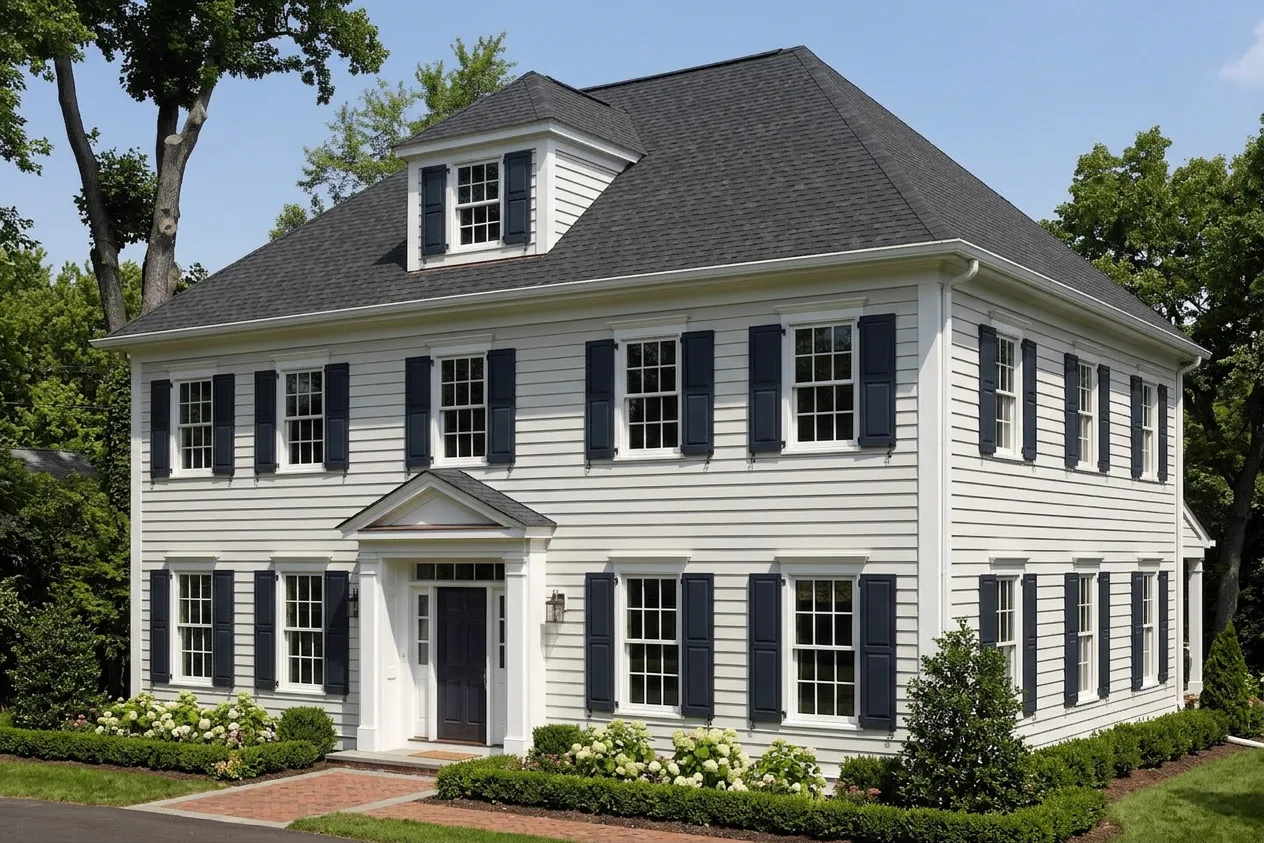 Colonial home with Black roof -- CertainTeed Landmark Charcoal Black (right-34)