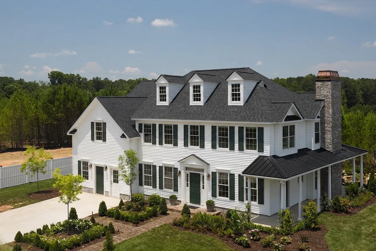 Colonial home with Black roof -- CertainTeed Landmark Pro Cinder Black (right-34)