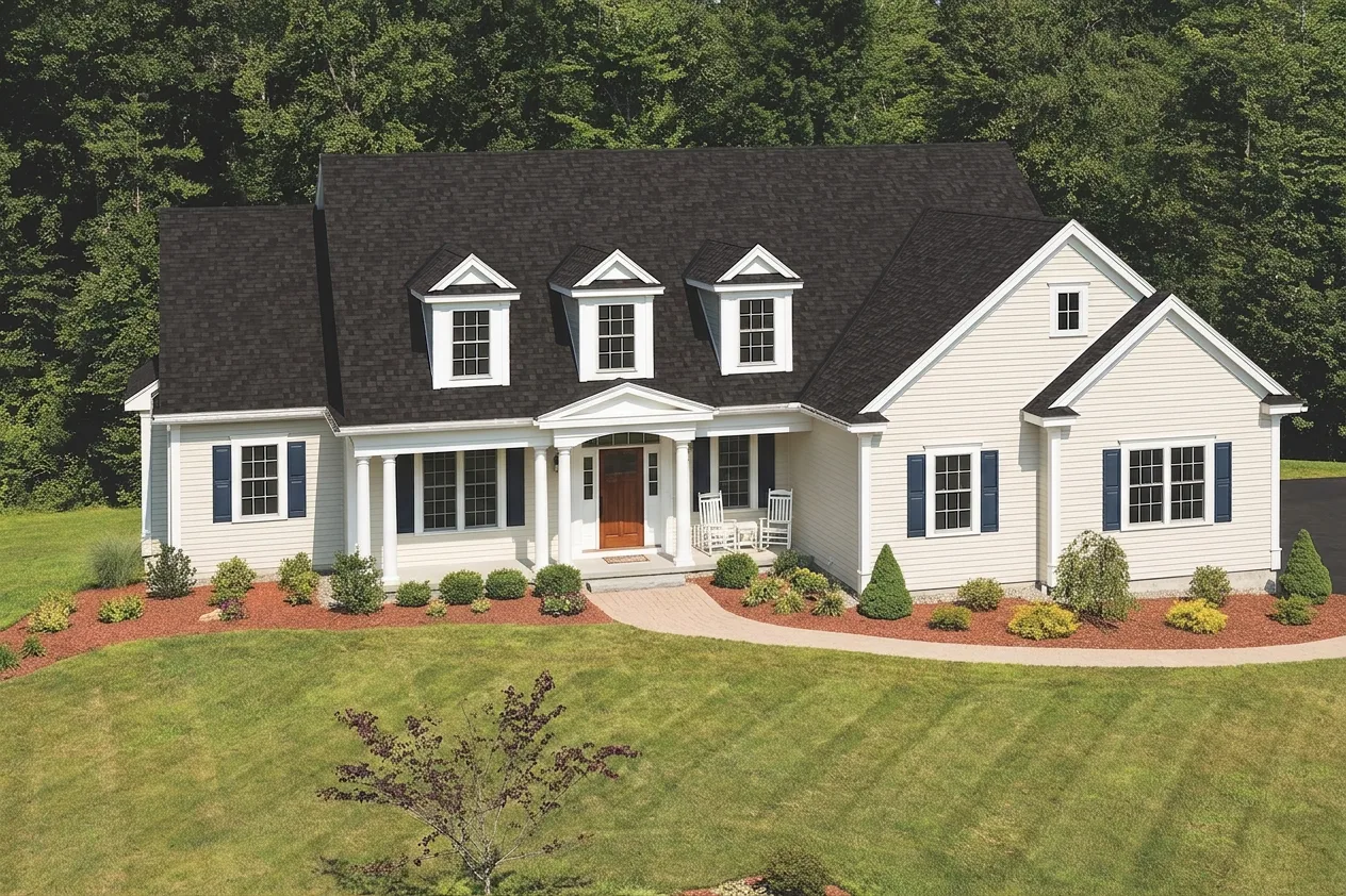 Colonial home with Black roof -- IKO Cambridge Dual Black (front)
