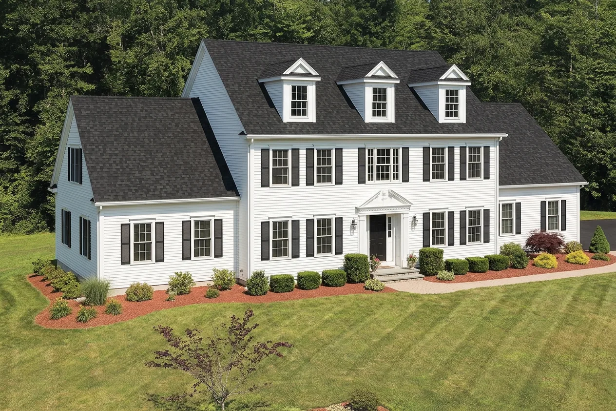 Colonial home with Black roof -- IKO Cambridge Dual Black (left-34)