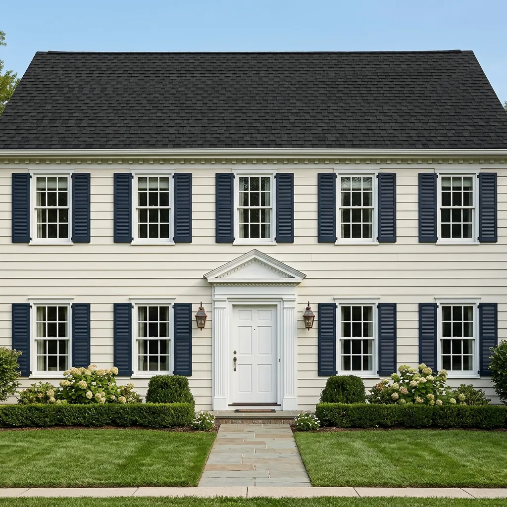 Colonial home with Black roof -- IKO Royal Estate Shadow Slate (front)