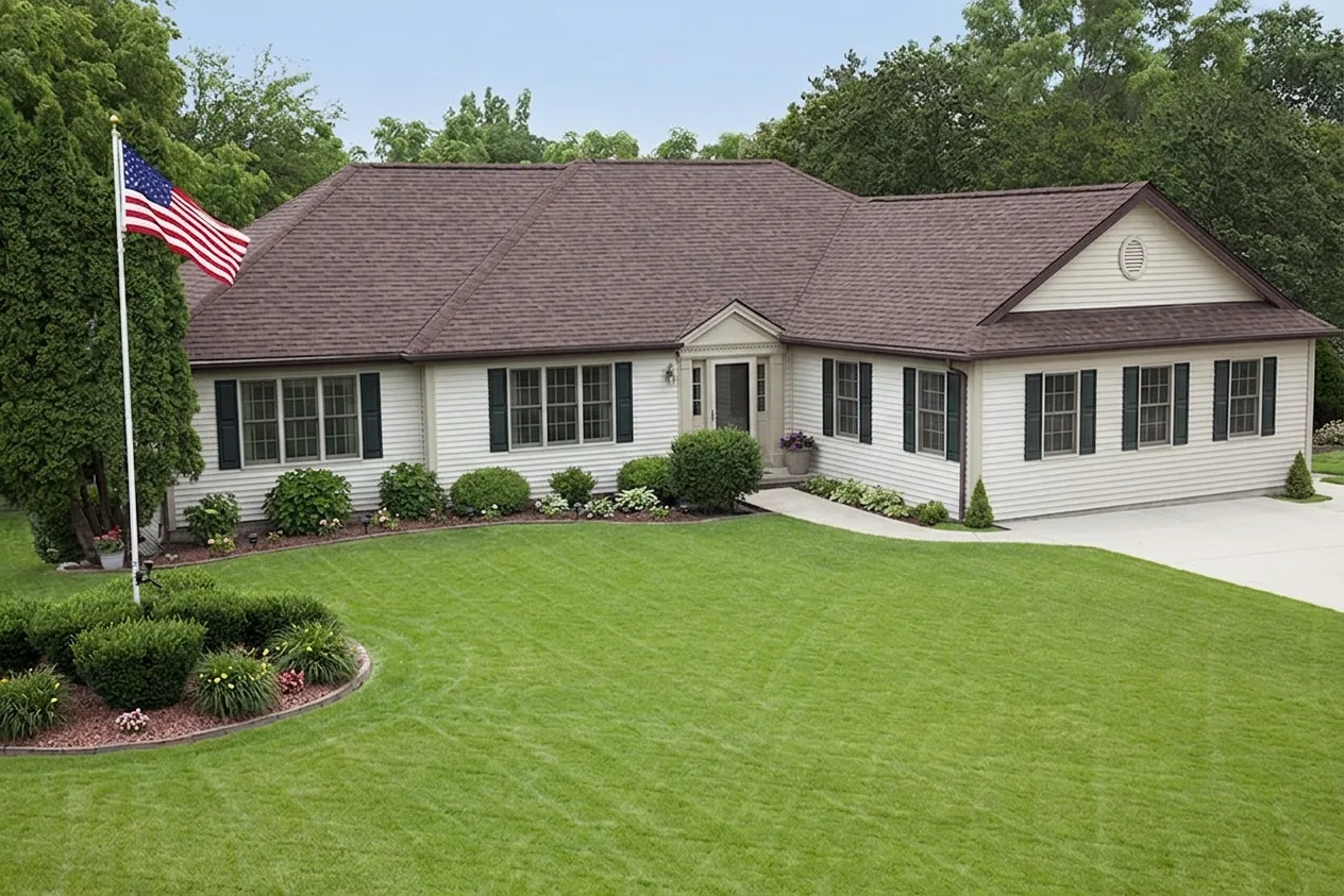 Colonial home with Brown roof -- Malarkey Vista Antique Brown (right-34)