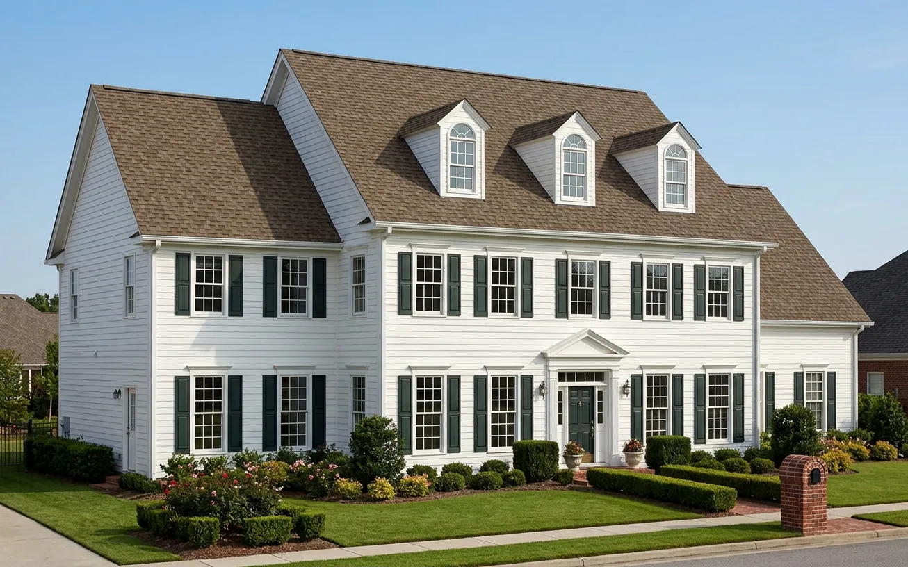 Colonial home with Brown roof -- Owens Corning Duration Sand Castle (left-34)