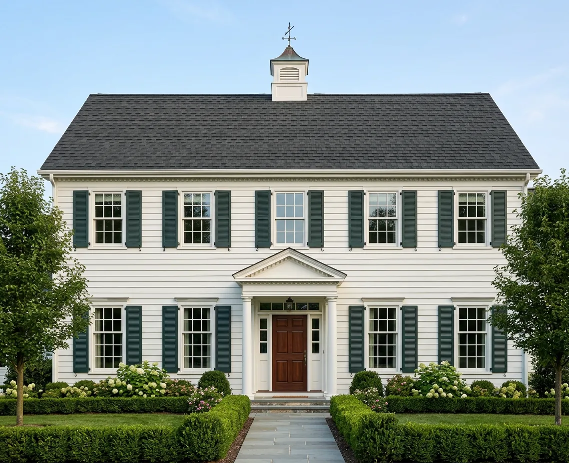 Colonial home with Charcoal roof -- Atlas Pinnacle Pristine BLACK SHADOW (front)