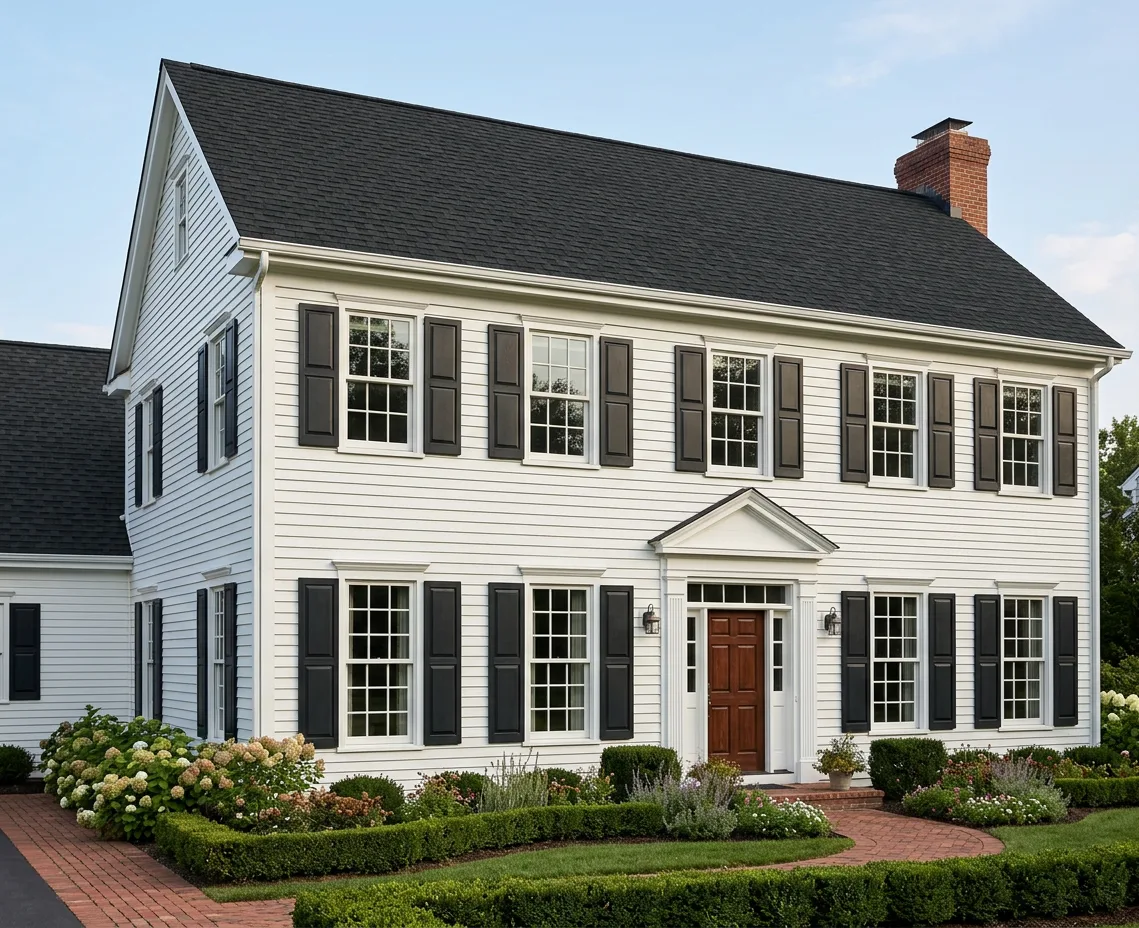 Colonial home with Charcoal roof -- Atlas Pinnacle Pristine BLACK SHADOW (left-34)