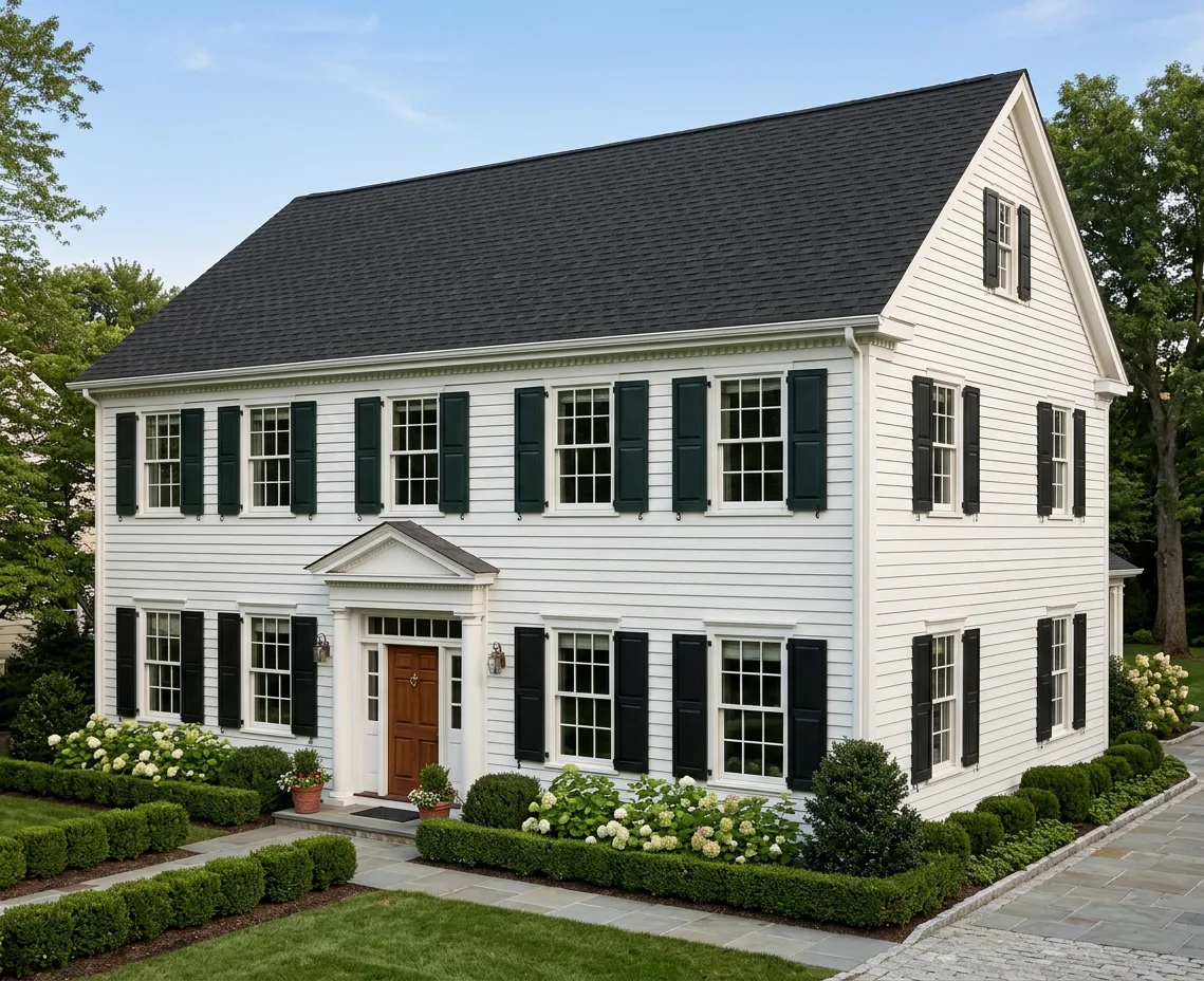 Colonial home with Charcoal roof -- Atlas Pinnacle Pristine BLACK SHADOW (right-34)