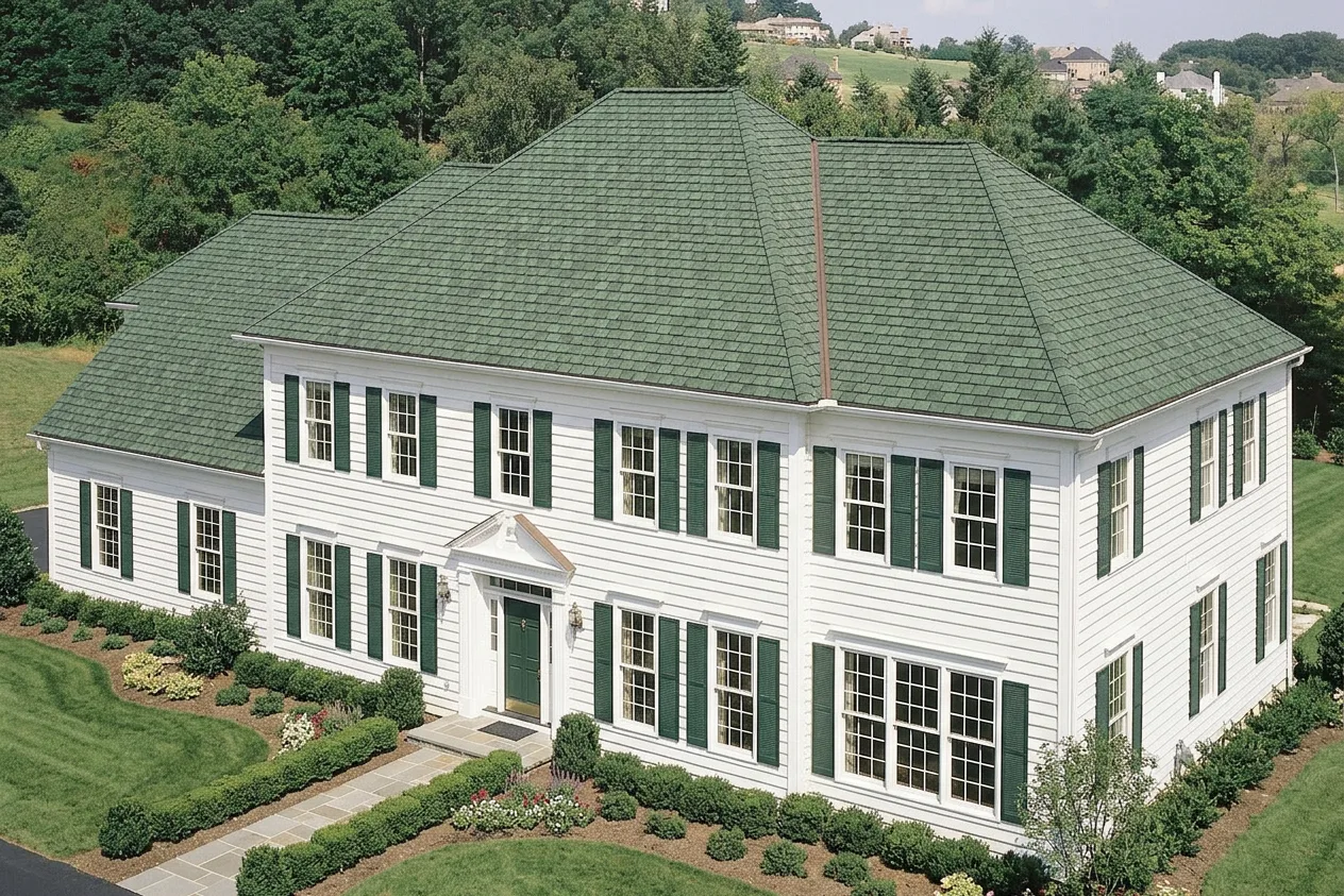 Colonial home with Charcoal roof -- CertainTeed Grand Manor Sherwood Forest (right-34)