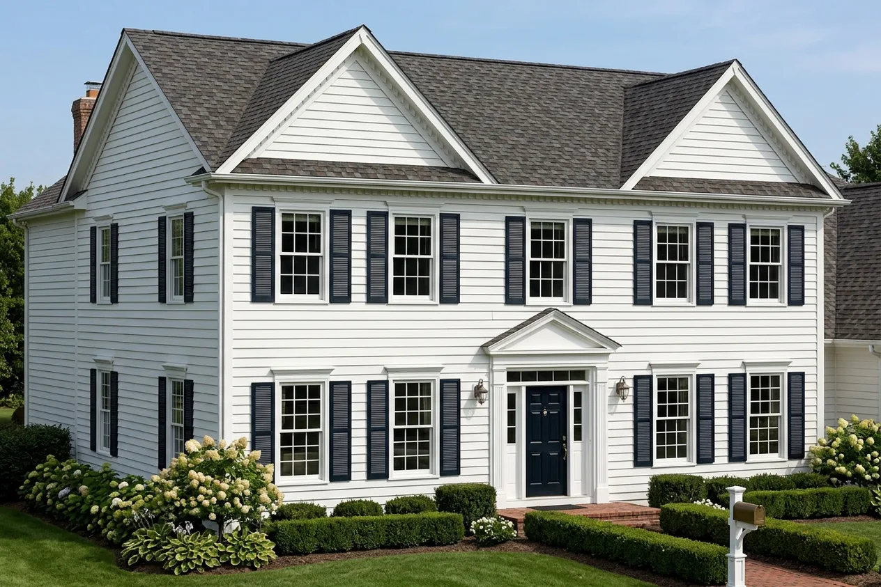 Colonial home with Weathered Wood roof -- CertainTeed Landmark Pro Max Def Driftwood (left-34)