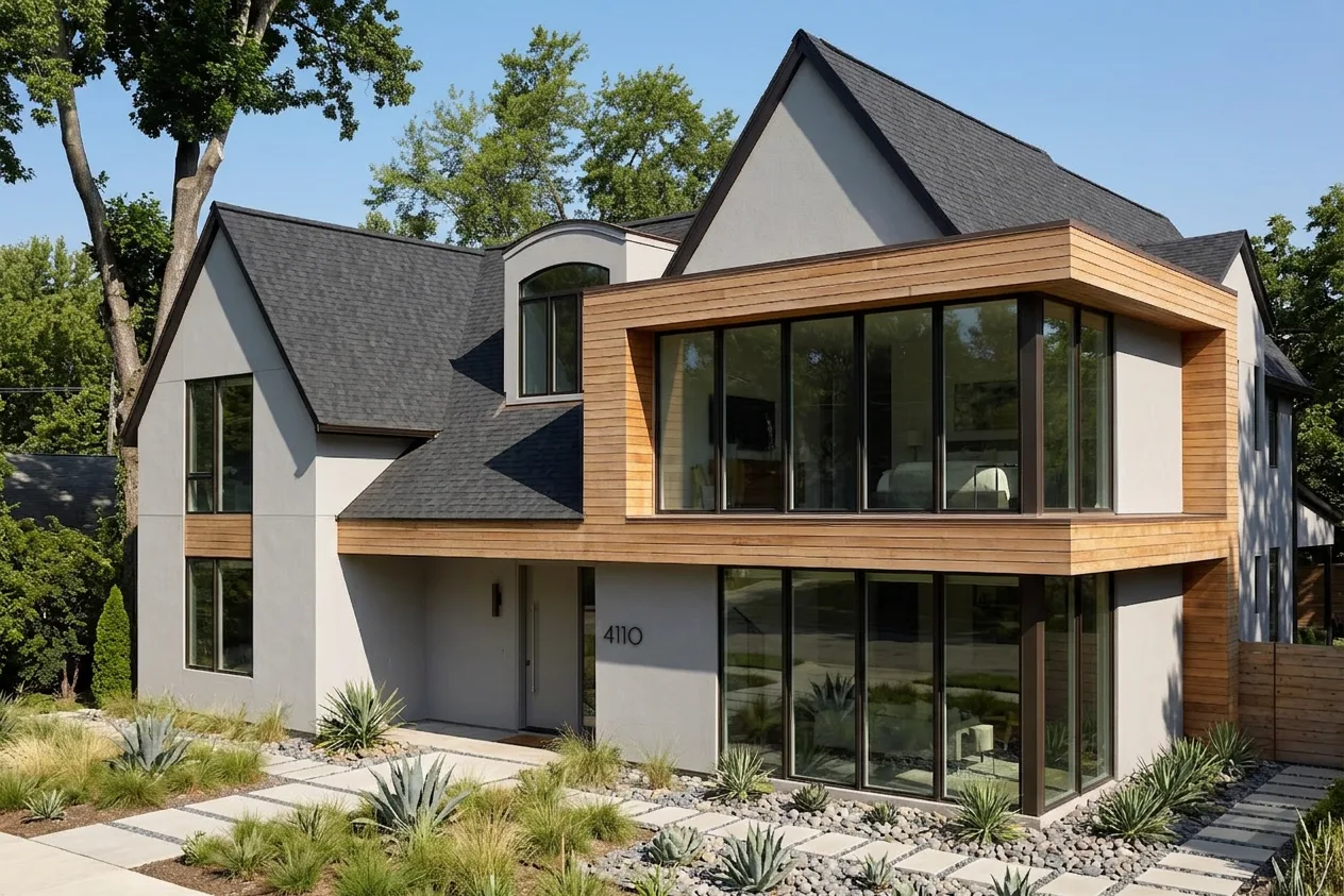 Contemporary home with Black roof -- CertainTeed Landmark Charcoal Black (left-34)