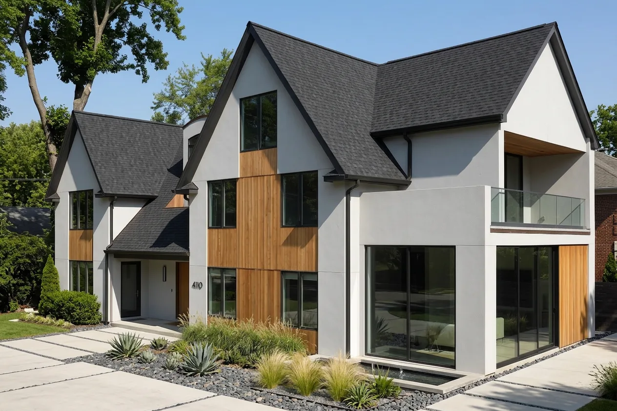 Contemporary home with Black roof -- CertainTeed Landmark Charcoal Black (right-34)