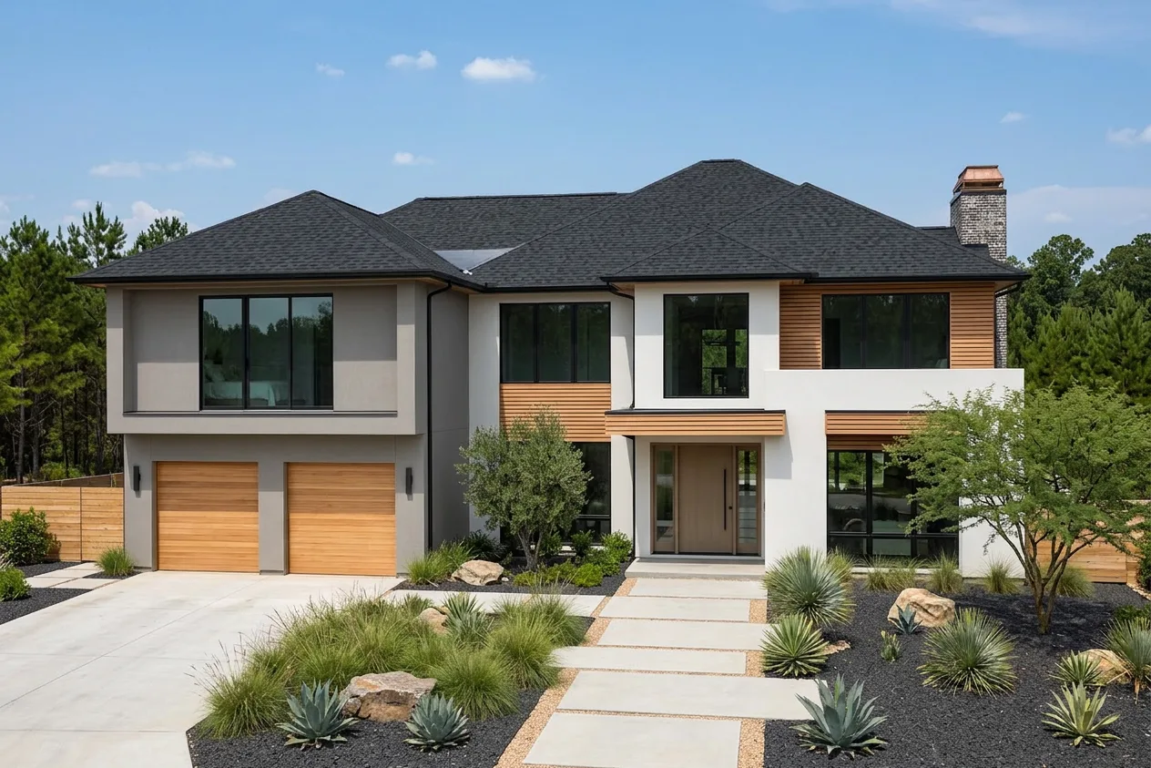Contemporary home with Black roof -- CertainTeed Landmark Pro Cinder Black (front)