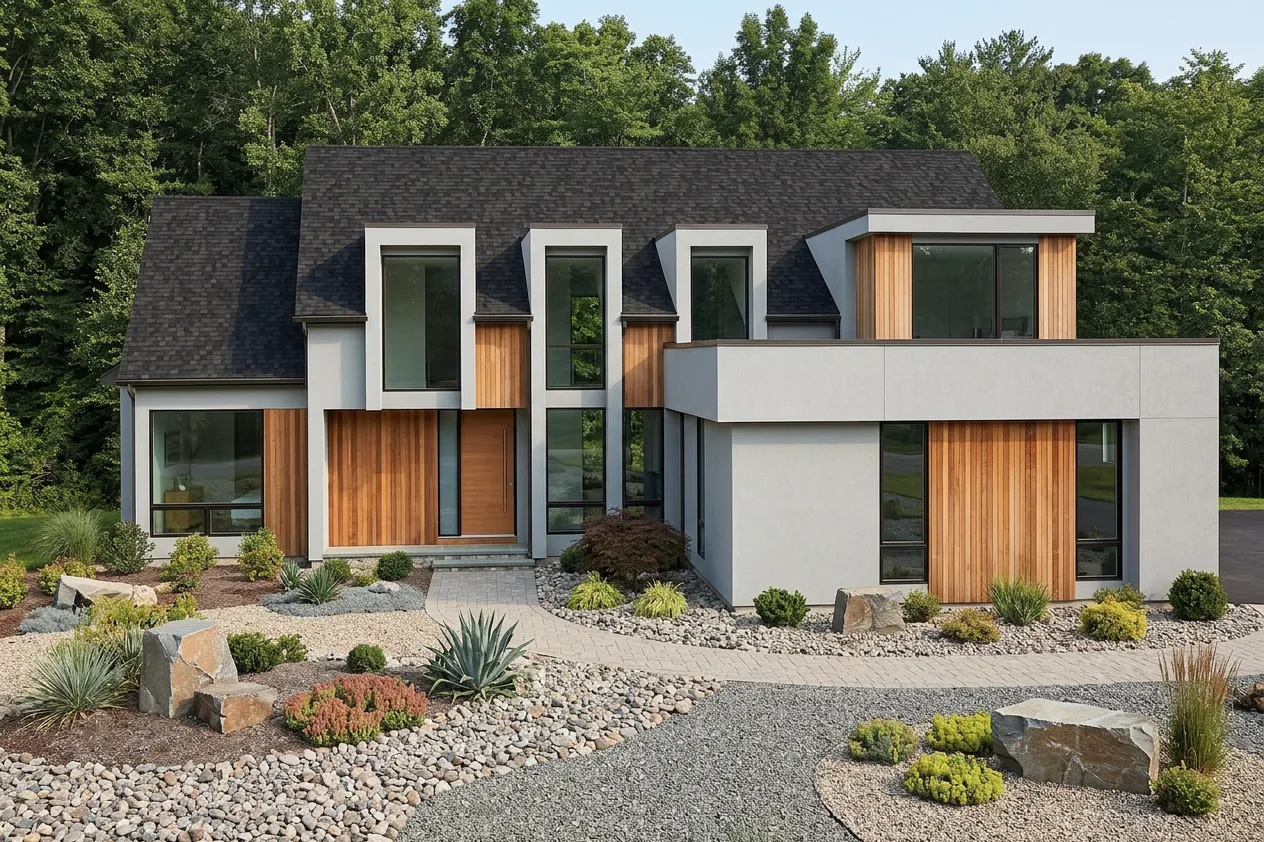 Contemporary home with Black roof -- IKO Cambridge Dual Black (front)