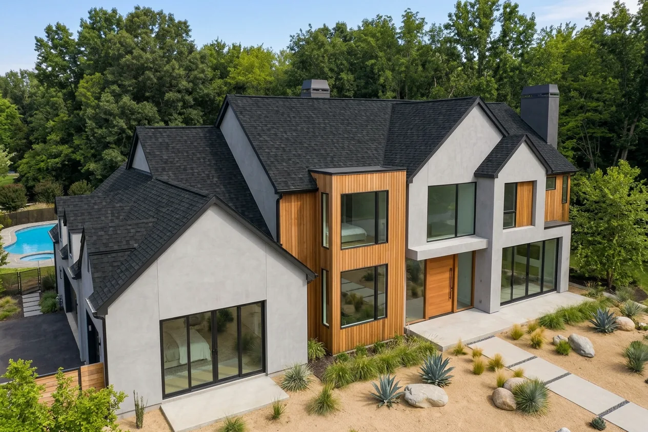 Contemporary home with Black roof -- IKO Dynasty Granite Black (left-34)