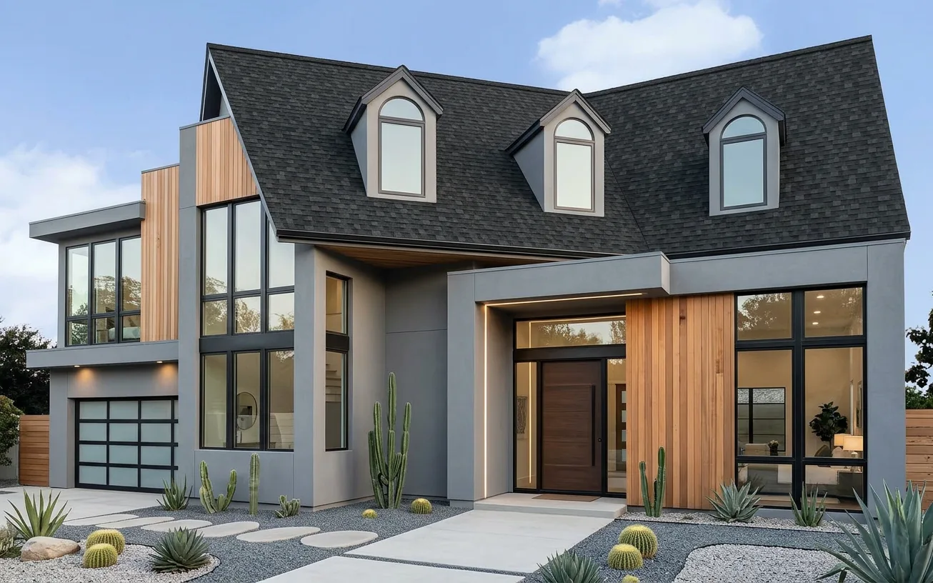 Contemporary home with Black roof -- Owens Corning Duration Onyx Black (left-34)