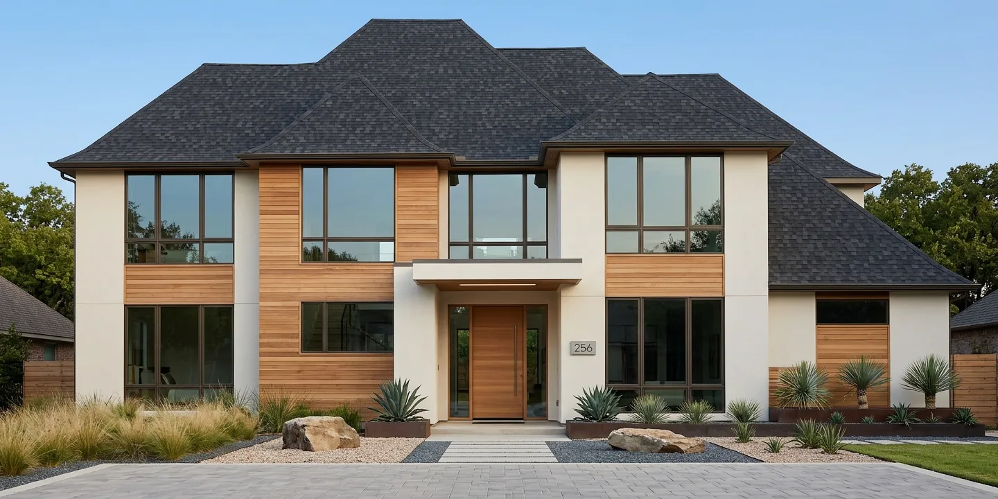 Contemporary home with Black roof -- TAMKO Heritage Rustic Black (front)